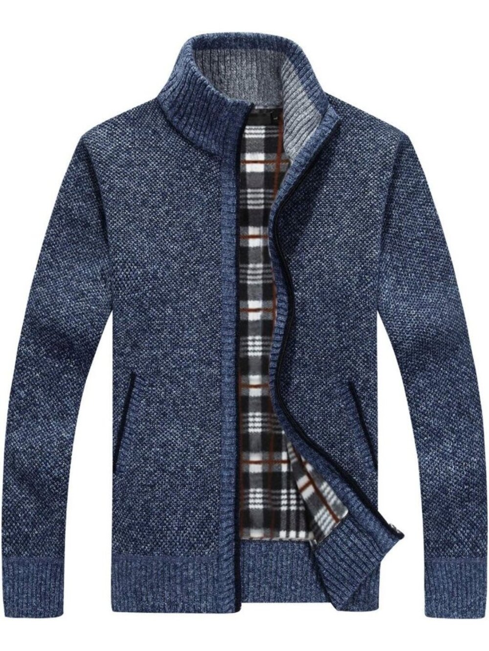 Men's Casual Slim Fit Full Zip Thick Knitted Cardigan Sweater with Pockets